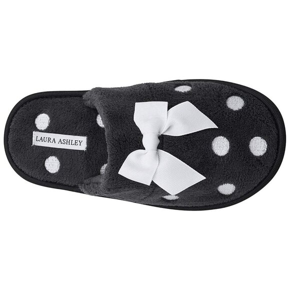 Laura Ashley Ladies Embroidered Soft Terry Scuff Slipper Black White 6.5-7.5 - Picture 3 of 5